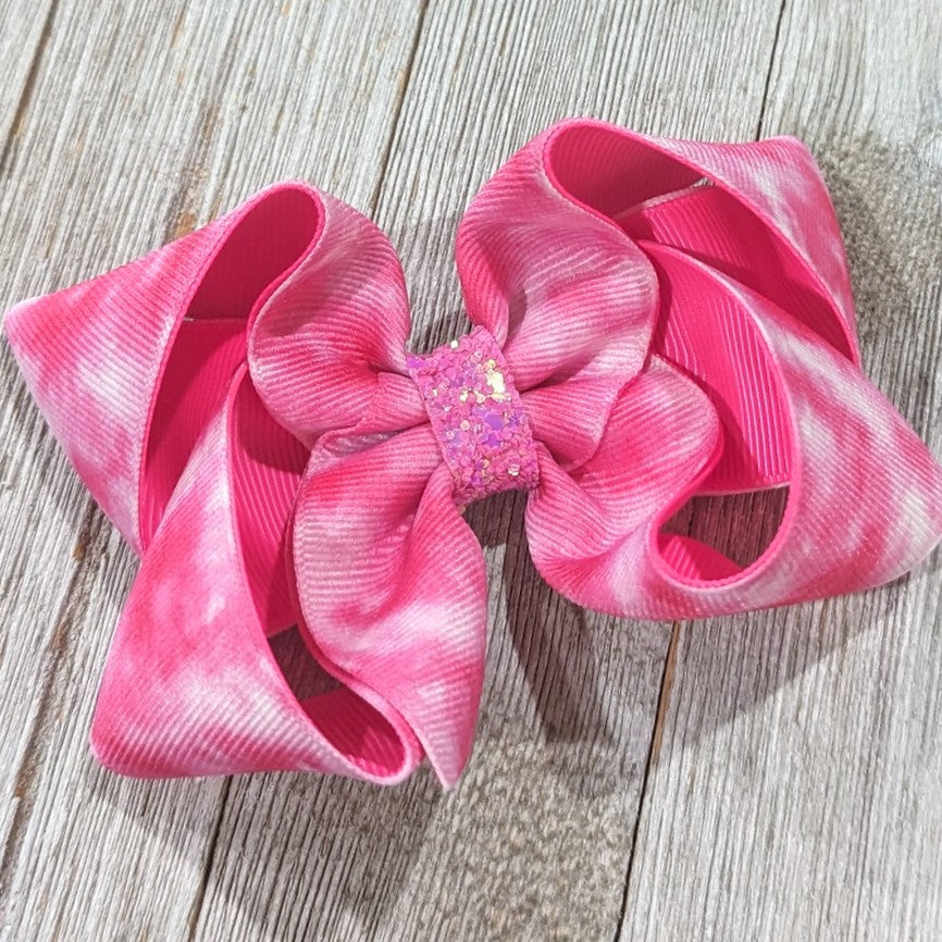 4" Pink Tie-Dye Breast Cancer Awareness Ribbon Hair Bow