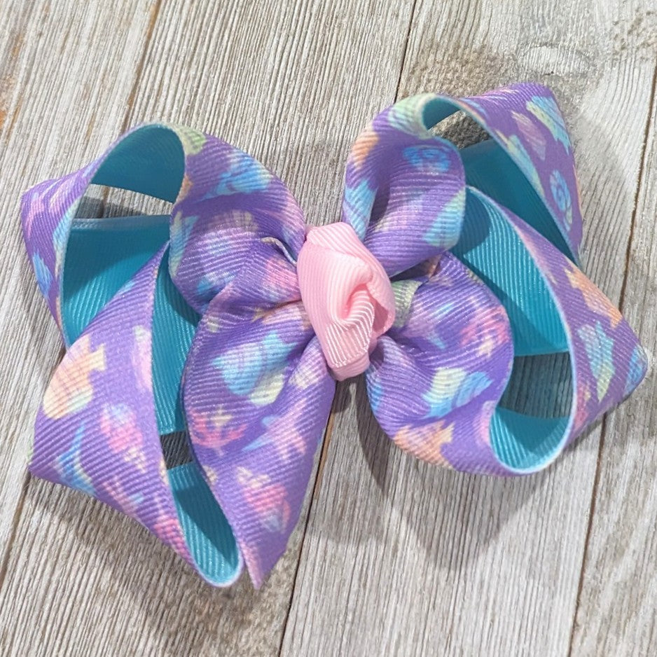 4" Purple Seashell Ribbon Hair Bow
