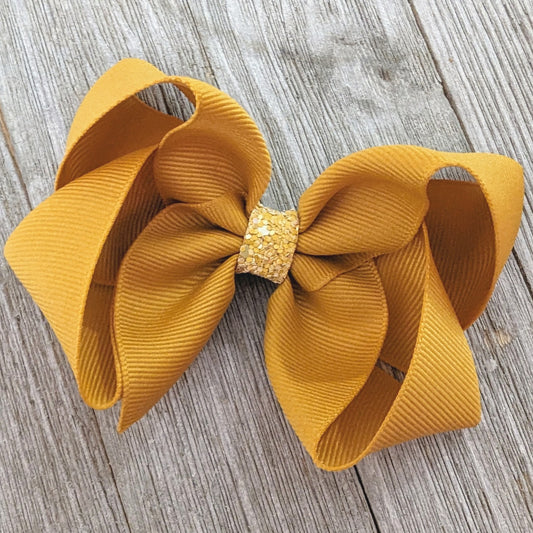 CLEARANCE 4" Gold Color Boutique Ribbon Hair Bow