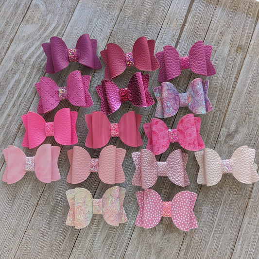 2.5" Pink Faux Leather Glitter Bow