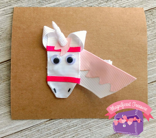 Unicorn Ribbon Sculpture Hair Clip White or Pink