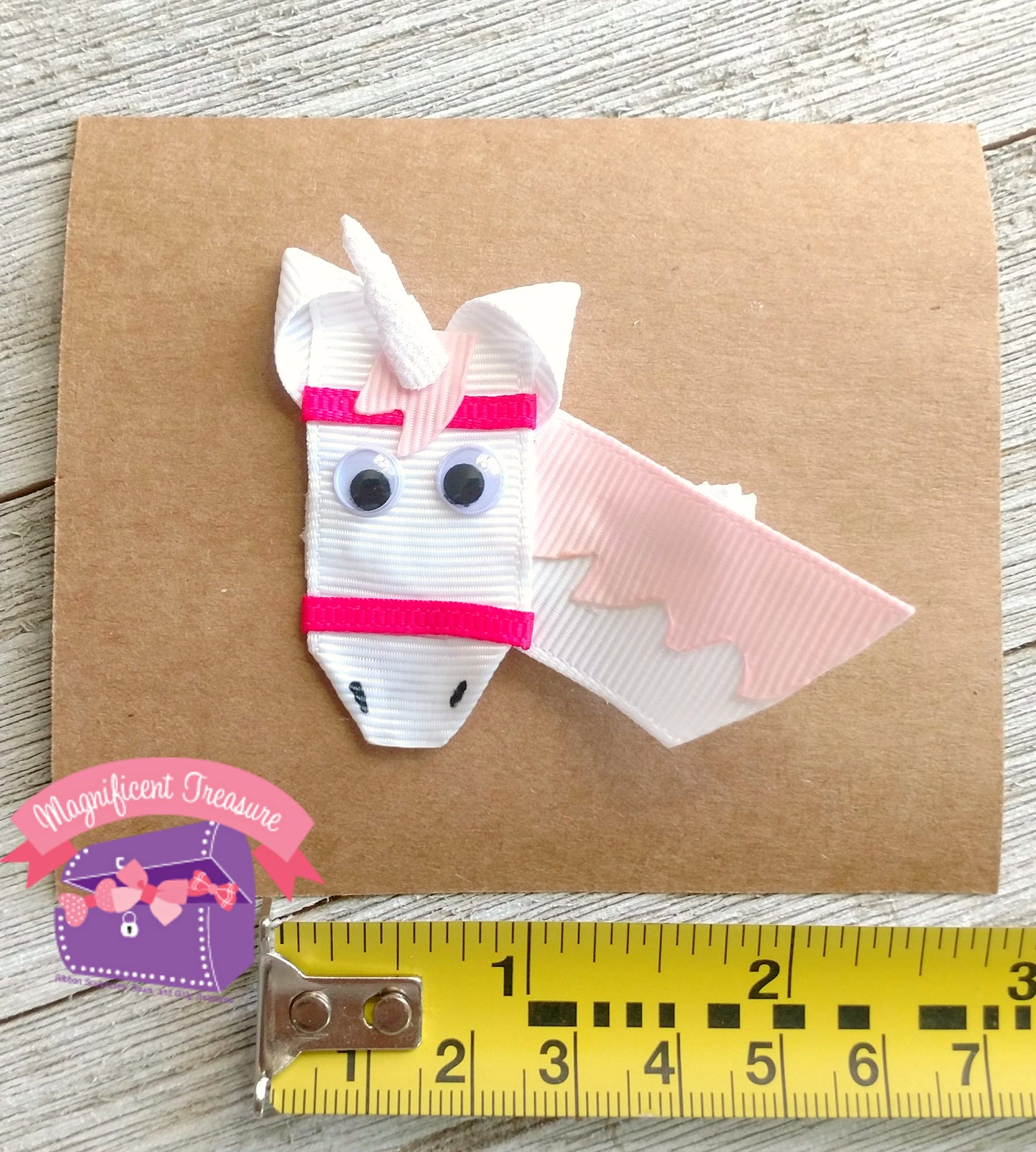 Unicorn Ribbon Sculpture Hair Clip White or Pink