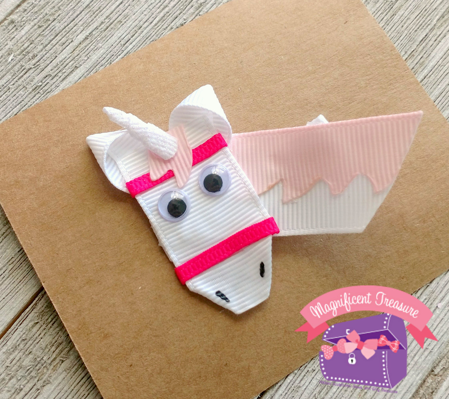Unicorn Ribbon Sculpture Hair Clip White or Pink