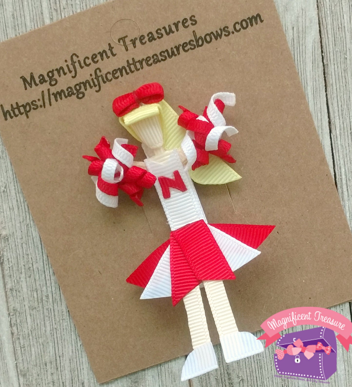 Customizable Cheerleader Hair Clip, Pin, or Christmas Tree Ornament