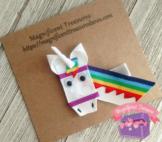 Rainbow Unicorn Ribbon Sculpture Hair Bow