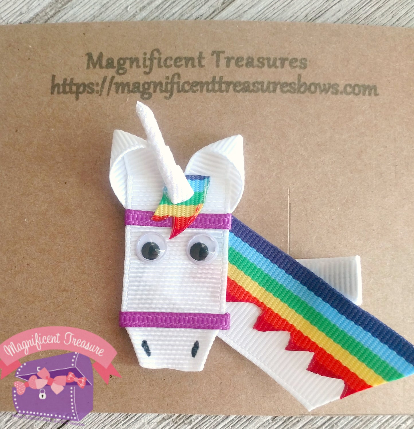 Rainbow Unicorn Ribbon Sculpture Hair Bow