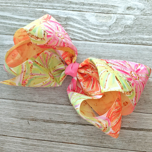7-8" Pink Lemonade Ribbon Hair Bow