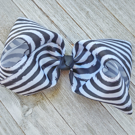 7"  Beetle Juice Black Stripe Ribbon Hair Bow