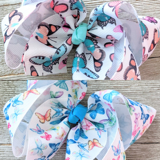 4" Butterflies Ribbon Hair Bow