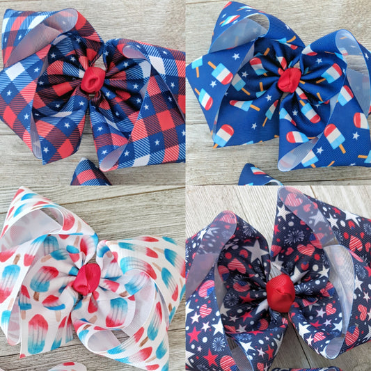 4" Patriotic Ribbon Hair Bow