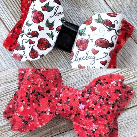 2.5" Ladybug Love Bug Glitter Bow