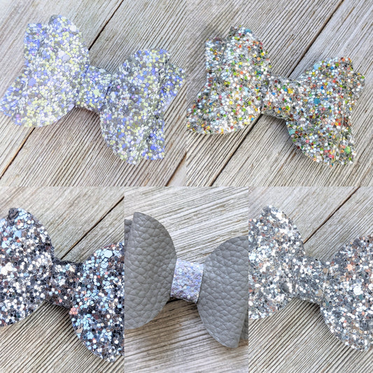 2.5" Silver Glitter Bow