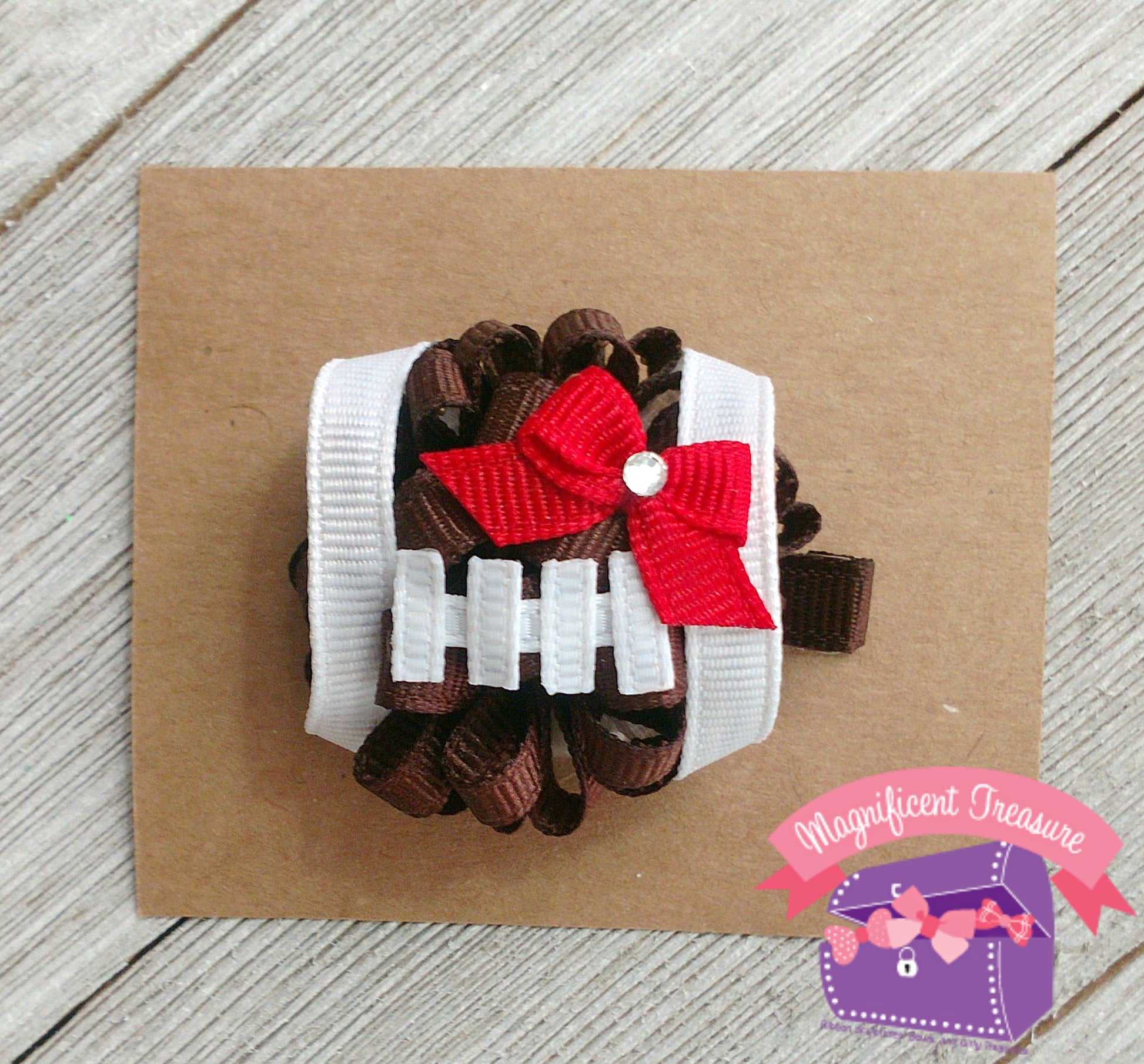 mini football baby hair bow front view