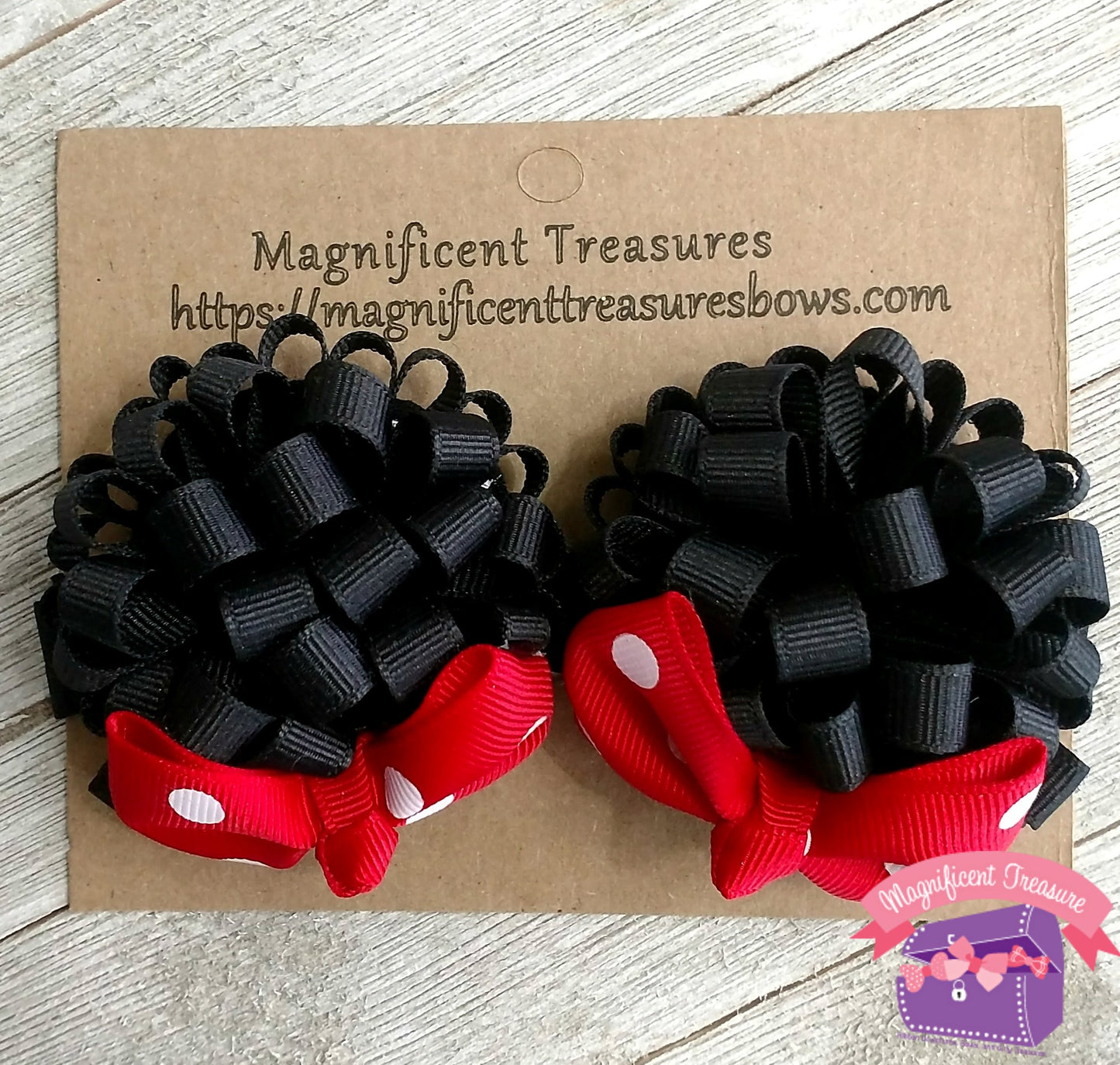 Minnie Mouse Ears on Clips and Optional Soft Headband