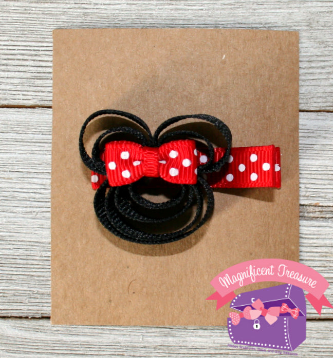 Minnie Mouse Ribbon Sculpture Hair Clip in Pink or Red