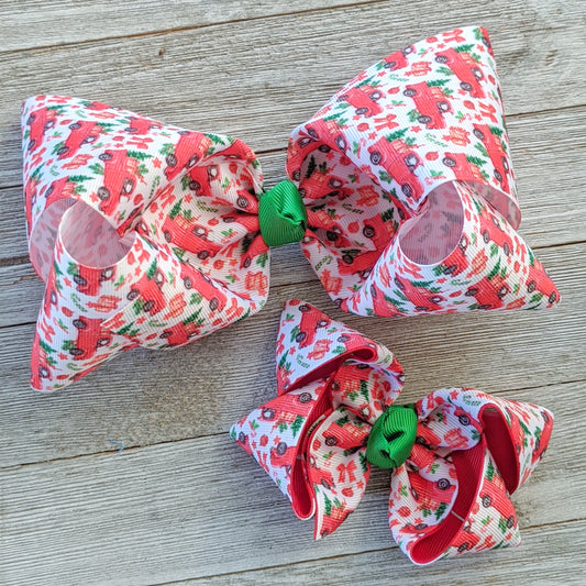 Red Truck Christmas Tree 4" Hair Bow