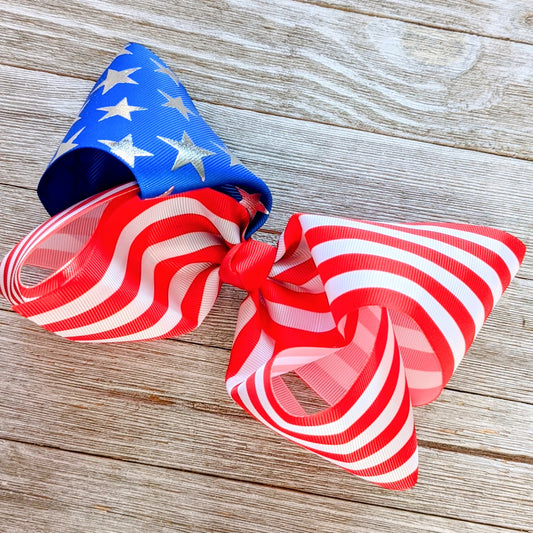 7-8" Flag Ribbon Hair Bow