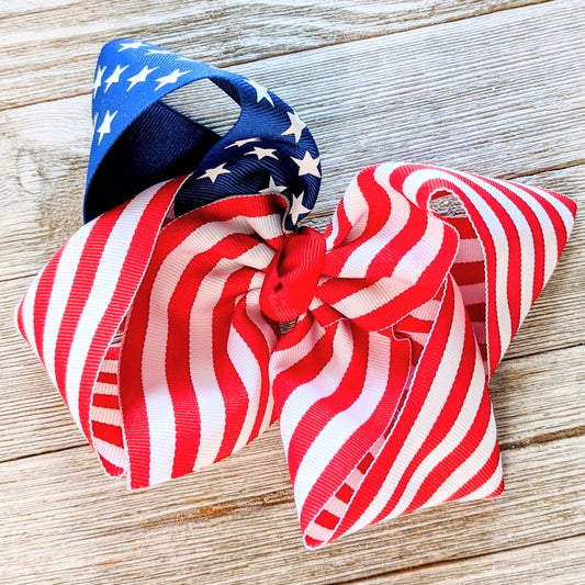 6" Flag Ribbon Hair Bow