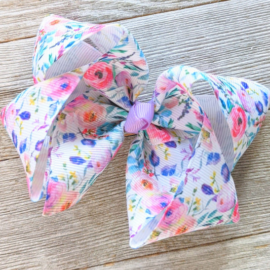 Lavender Floral 4" Ribbon Hair Bow