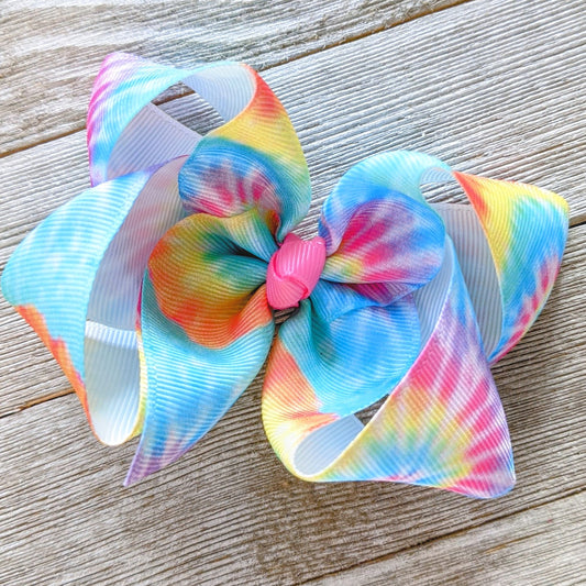 4" Pastel Tie-Dye Ribbon Hair Bow