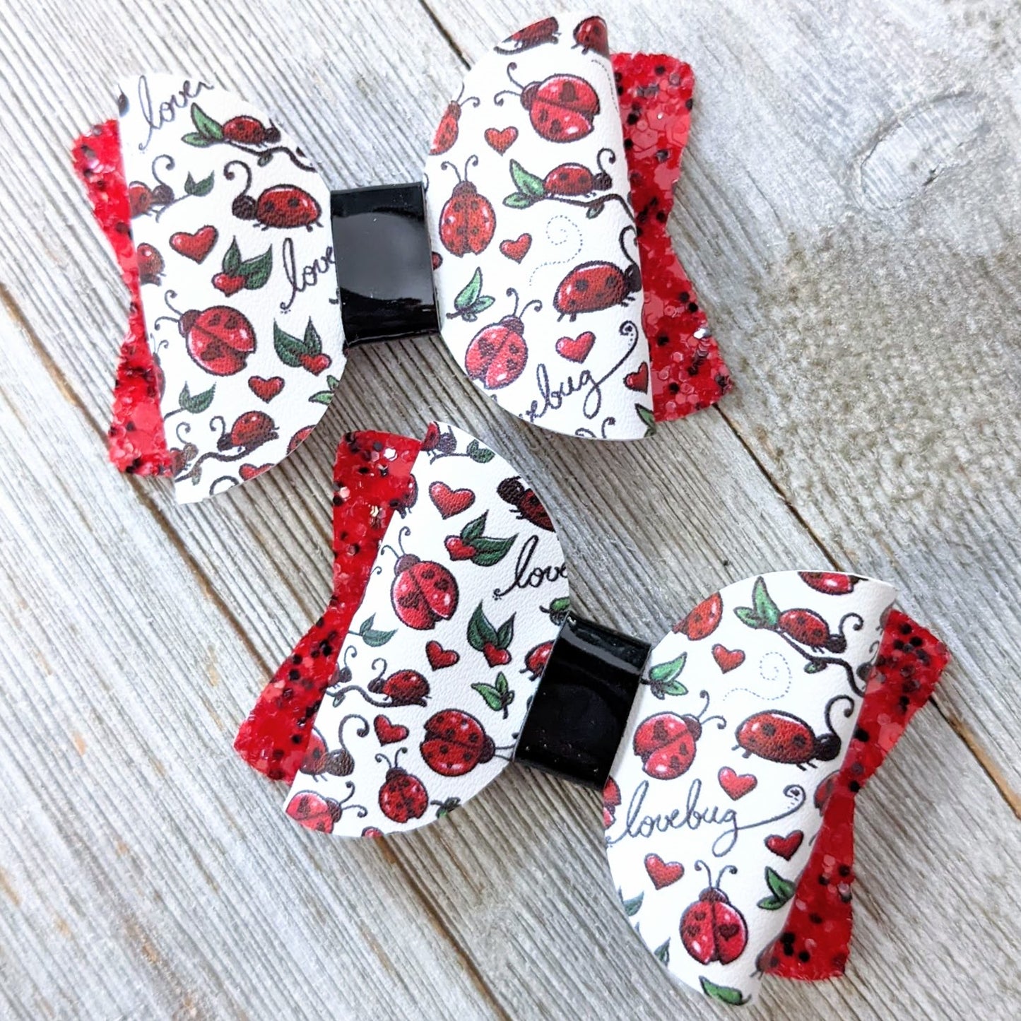 2.5" Ladybug Love Bug Glitter Bow