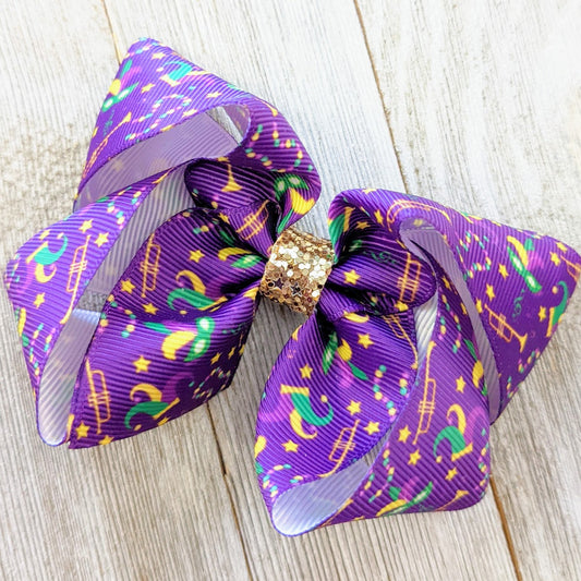 4" Purple Mardi Gras Ribbon Hair Bow