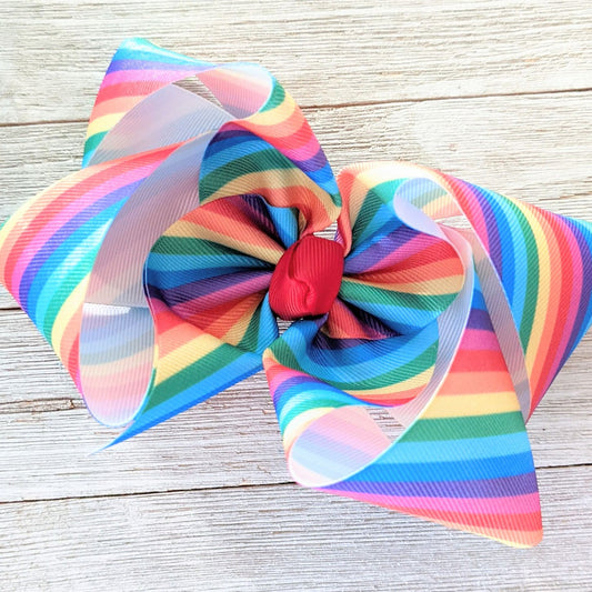 6 Inch Rainbow Stripe Hair Bow