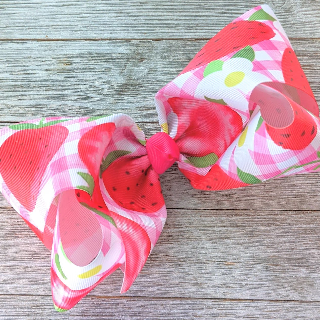 7-8" Strawberry Ribbon Hair Bow