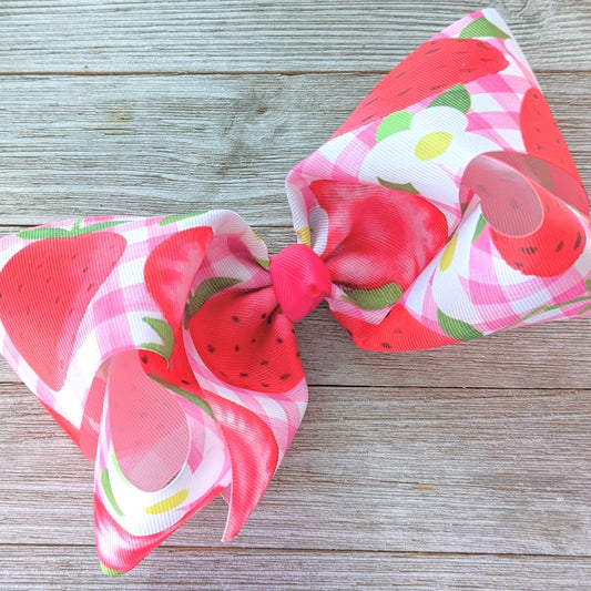 7-8" Strawberry Ribbon Hair Bow