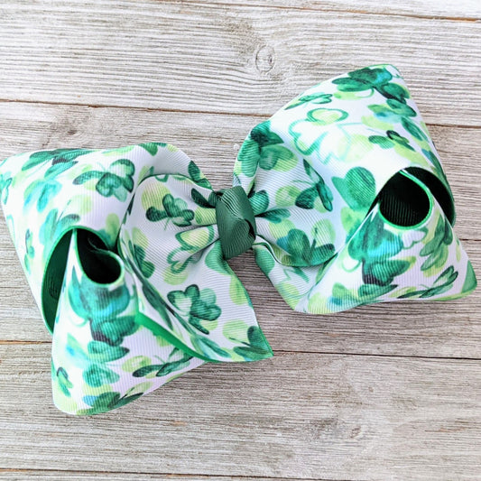 7-8" Watercolor Shamrock Ribbon Hair Bow