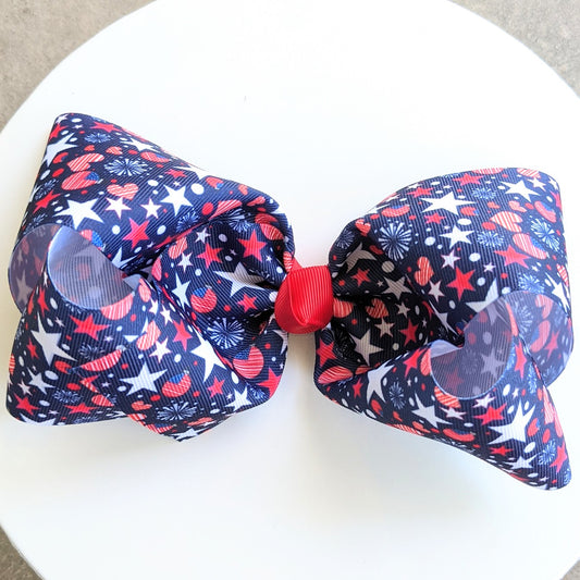 8" Blue Patriotic Ribbon Hair Bow