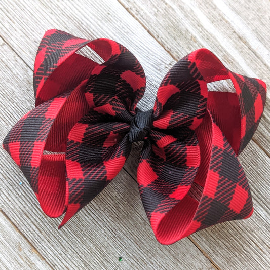 Red Buffalo Plaid 4" Ribbon Hair Bow
