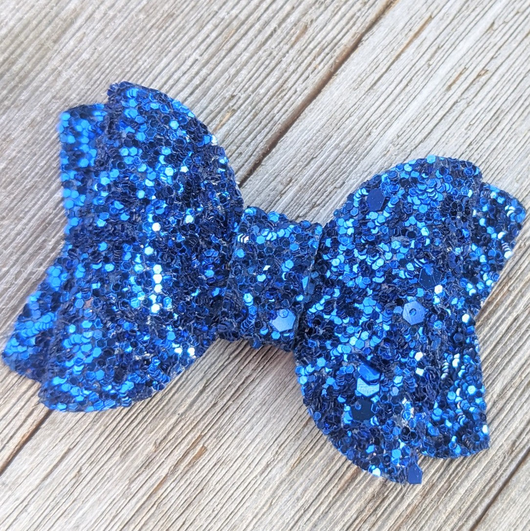 2.5" Blue Glitter Bow