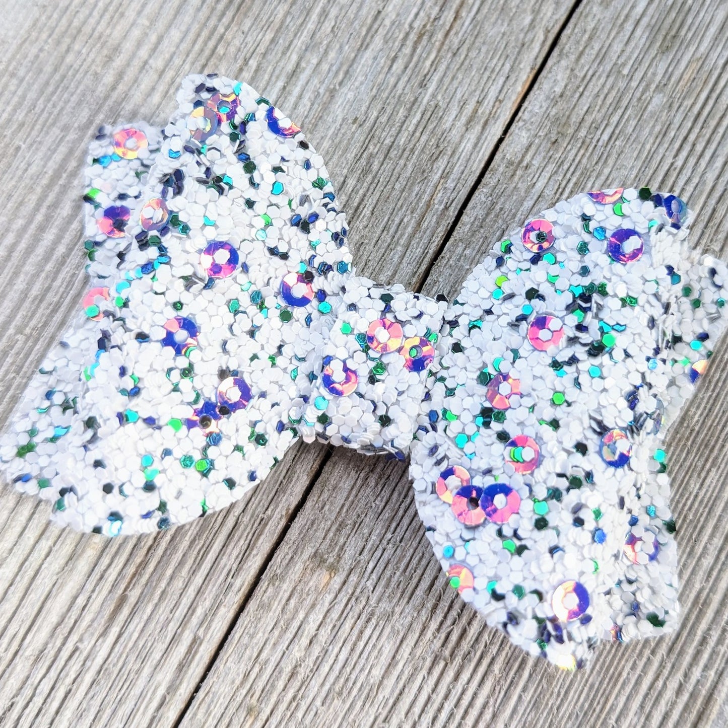 2.5" White Glitter Bow