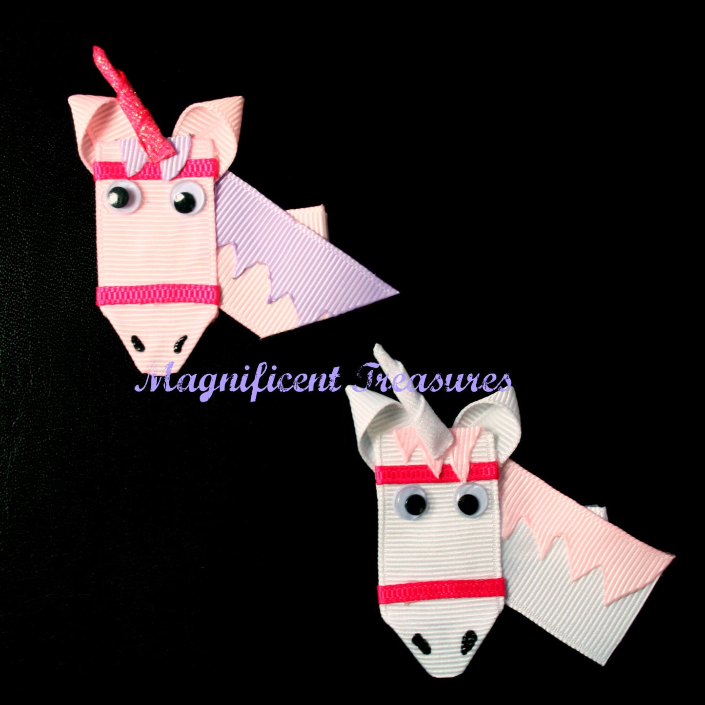Unicorn Ribbon Sculpture Hair Clip White or Pink