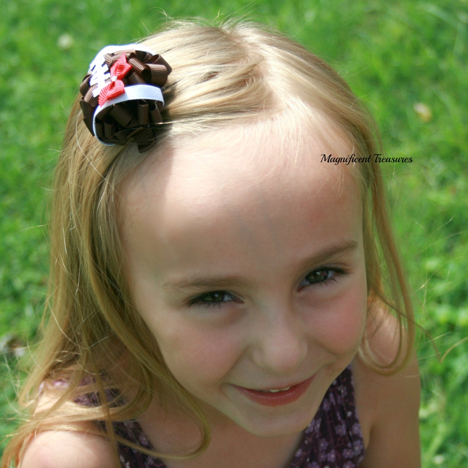 regular football hair bow modeled