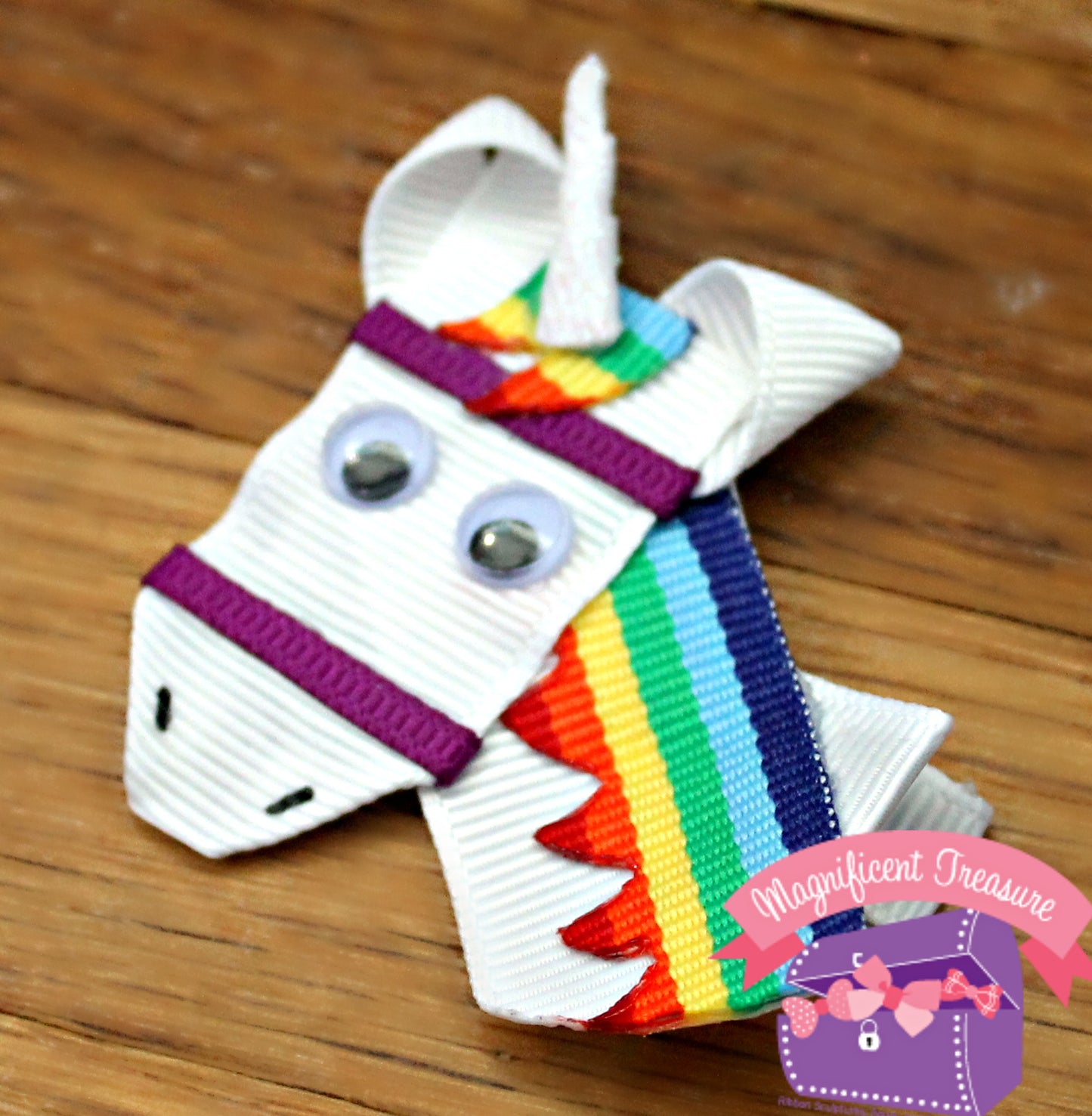 Rainbow Unicorn Ribbon Sculpture Hair Bow