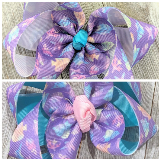 4" Purple Seashell Ribbon Hair Bow