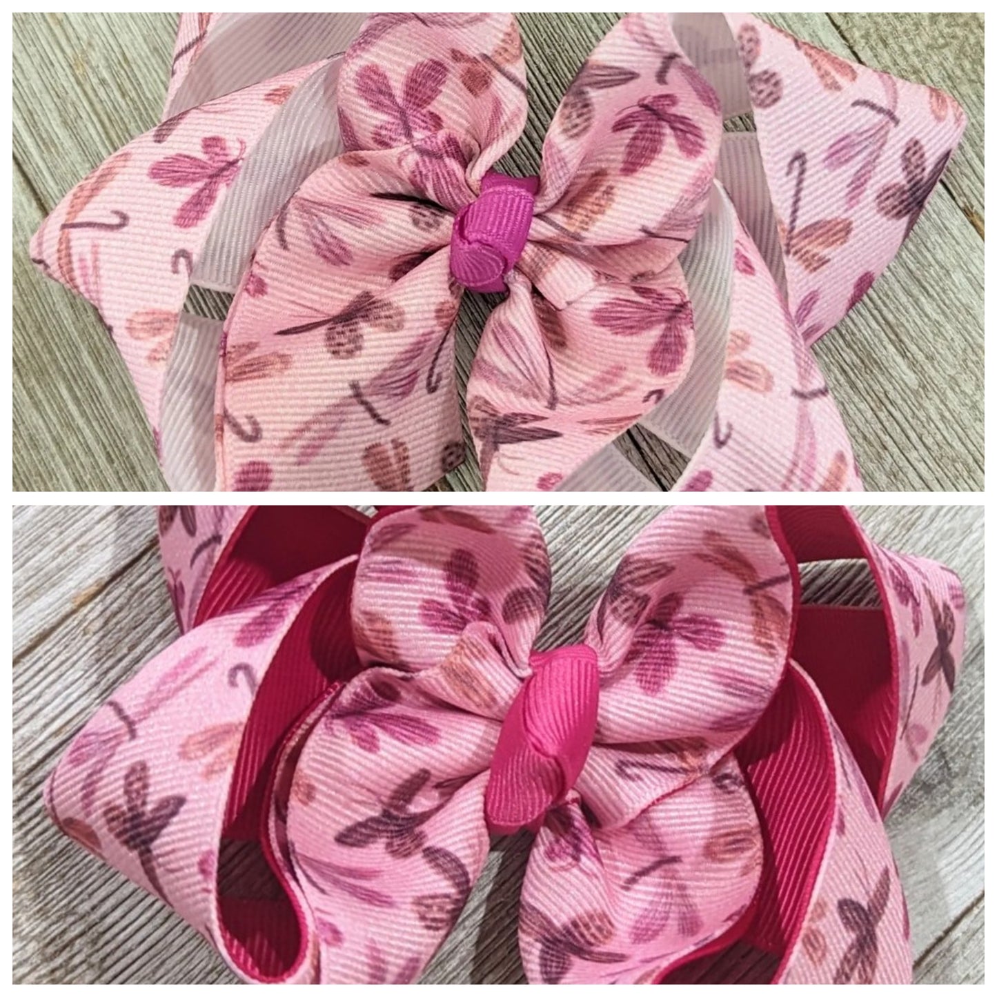 4" Pink Dragonfly and Butterfly Ribbon Hair Bow