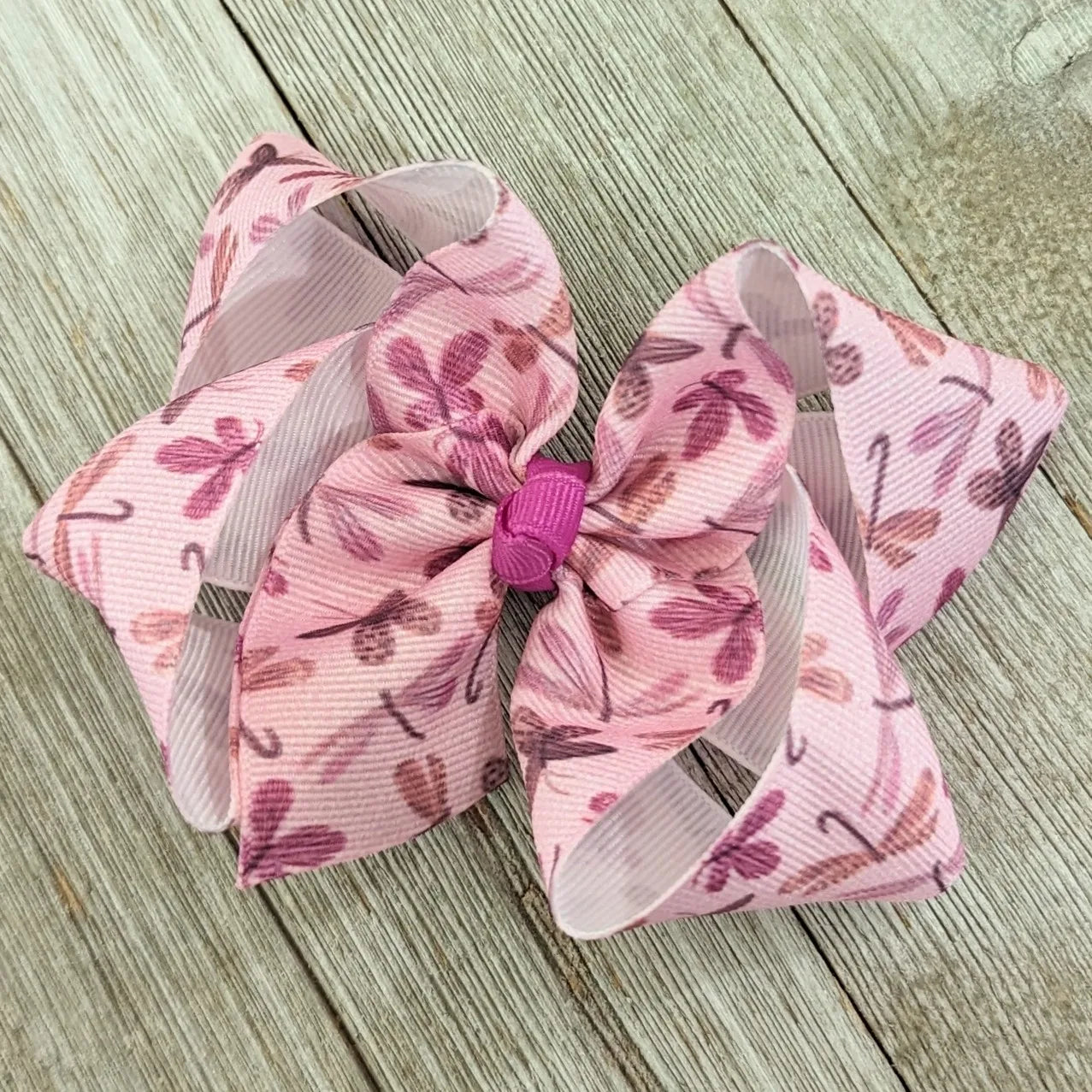 4" Pink Dragonfly and Butterfly Ribbon Hair Bow