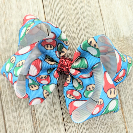 4" Mario Mushroom Ribbon Hair Bow