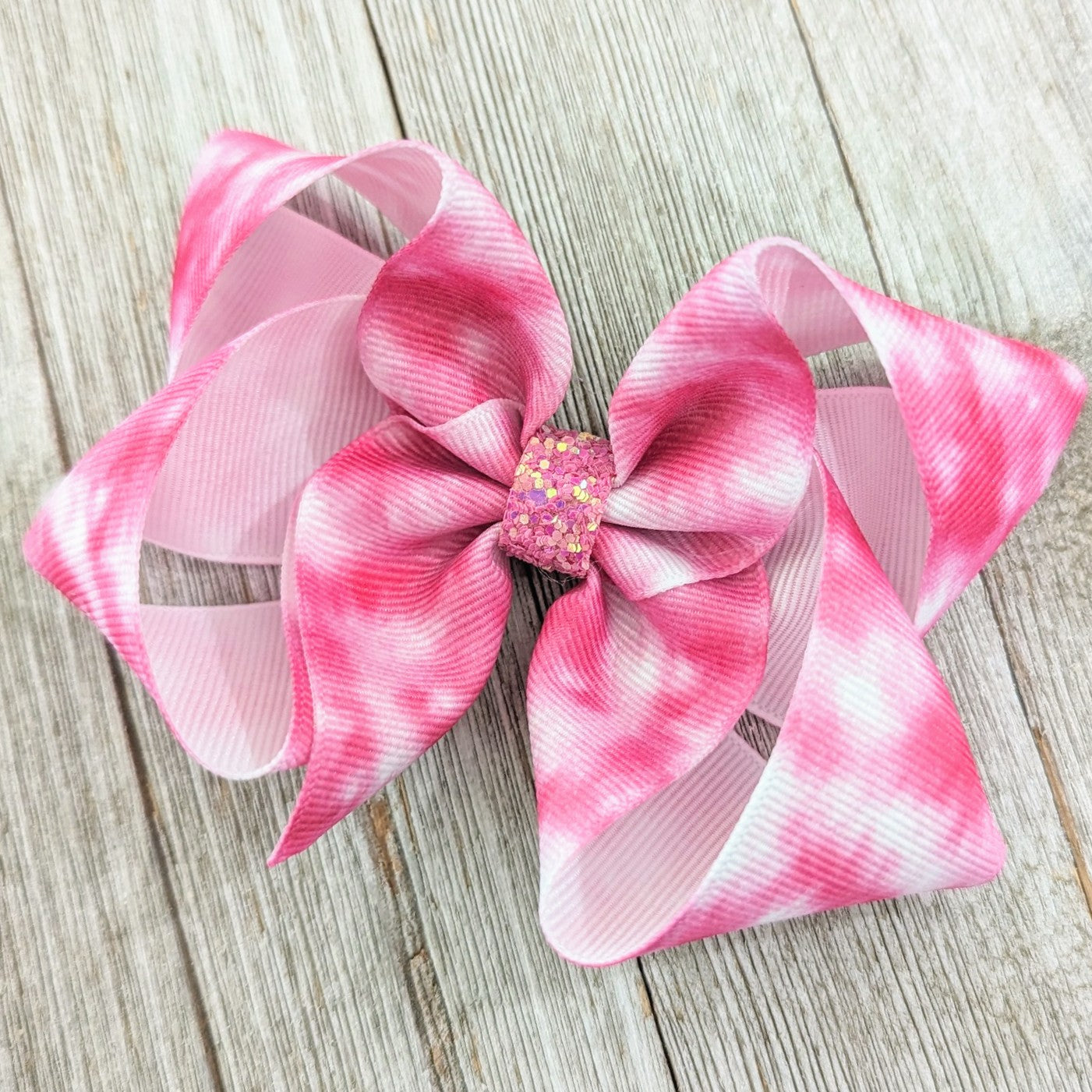 4" Pink Tie-Dye Breast Cancer Awareness Ribbon Hair Bow