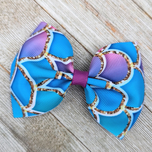 4" Purple and Blue Mermaid Scale Bow Tie Hair Bow