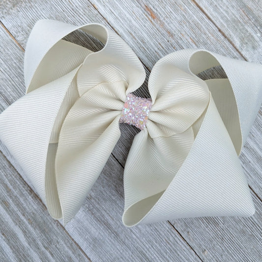 CLEARANCE 6" Ivory Color Ribbon Boutique Hair Bow