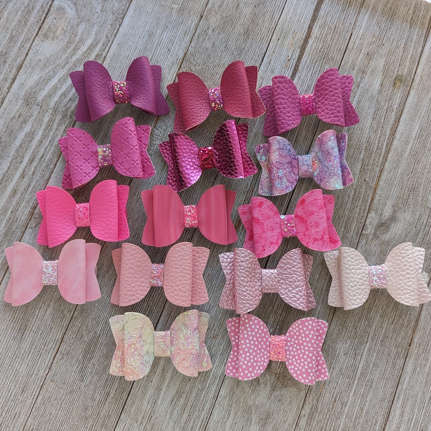 2.5" Pink Faux Leather Glitter Bow