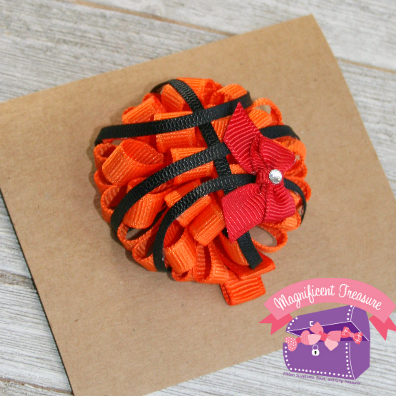 Basketball Puff Hair Bow your team color side view