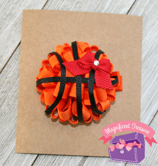 Basketball Puff Hair Bow your team color front view