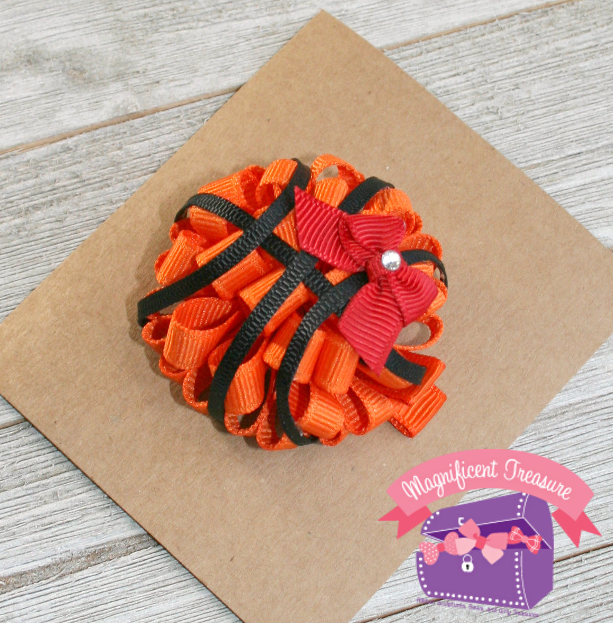 Basketball Puff Hair Bow your team color tilted view