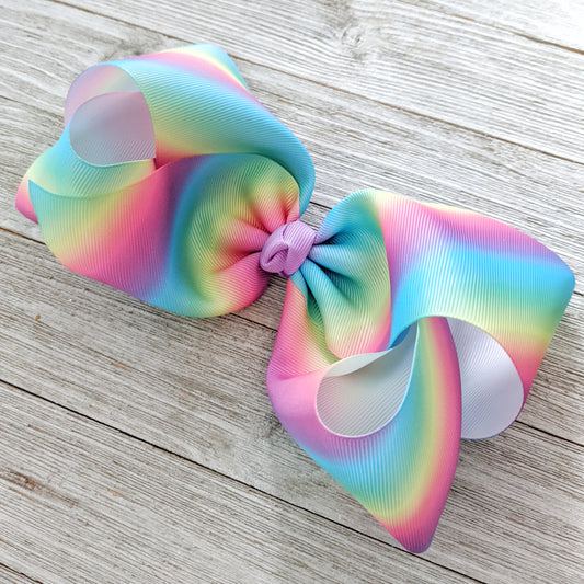 7-8" Pastel Rainbow Stripes Ribbon Hair Bow