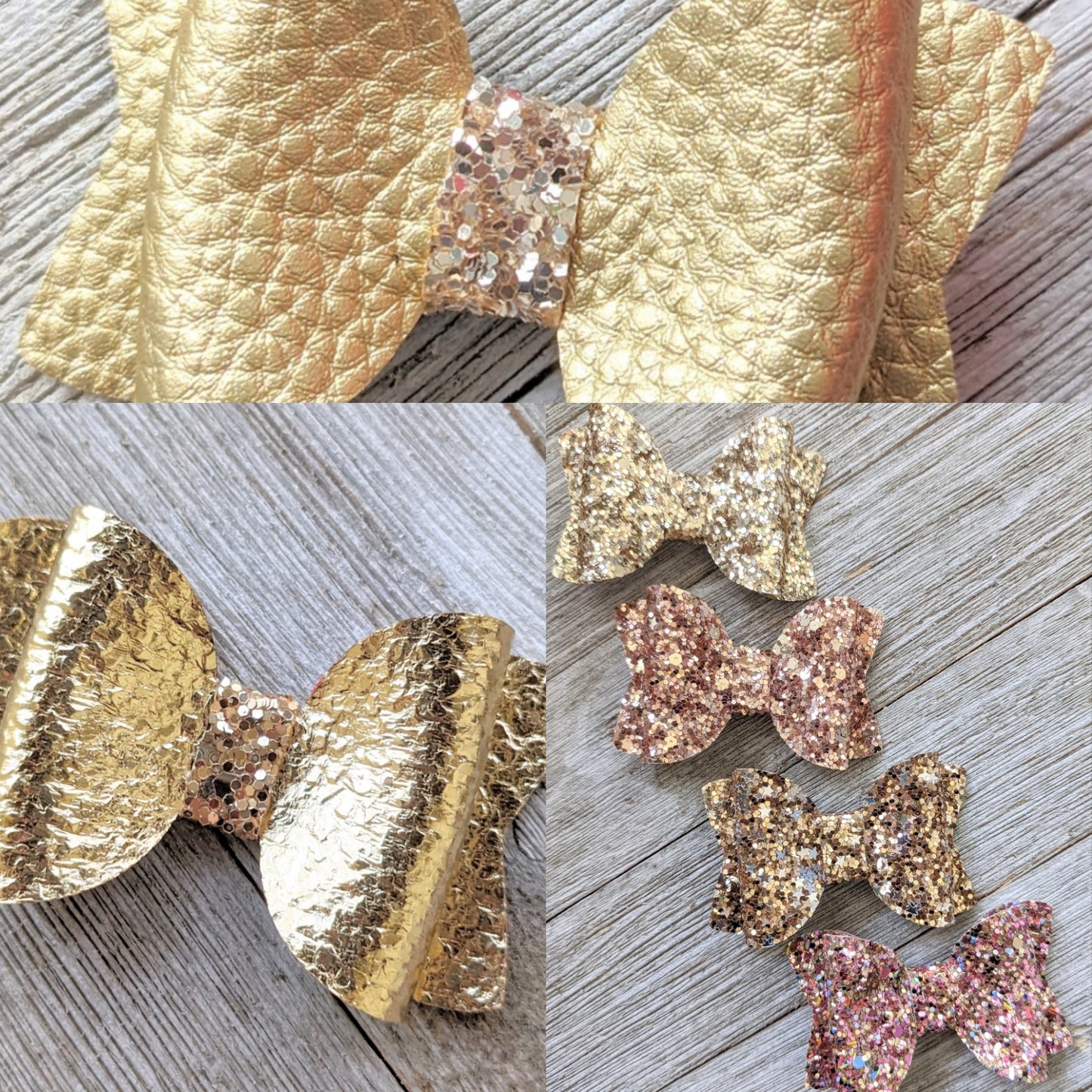 2.5" Gold Faux Leather Bow